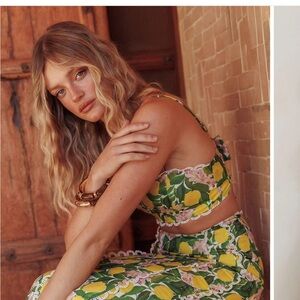 Chamberlain Scallop Trim Crop Top and matching Maxi Skirt in Citrus Lemon